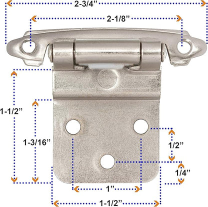 DecoBasics 3/8" Inset Cabinet Hinges Brushed Nickel (1 Pair -2 Pcs) Offset Self Closing Cabinet Hinges for Kitchen Cabinets Satin Nickel w/Silicon Bumpers & Upgraded Screws