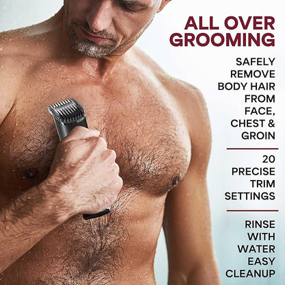 Vacutrim Cordless Body Shaver for Men, Rechargeable Grooming Tool with 20 Trim Settings, Integrated Vacuum System - Black, 7.5", As Seen On TV