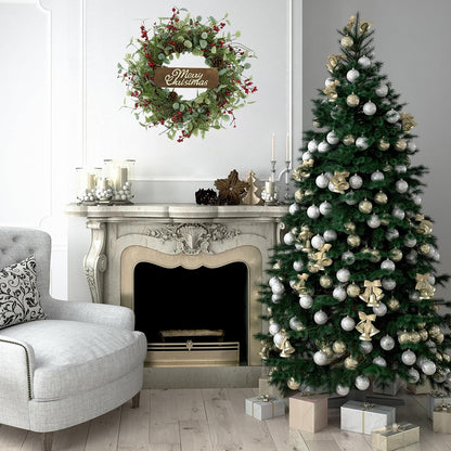 Artificial Christmas Wreath with Non-Sparkling Leaves and Pine Needles are paired with Plump Pine and red Berries,Wreath for Indoor Wall Window Decor.