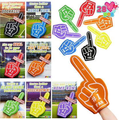 JOYIN 28 Pcs Valentines Day Foam Fingers with Cards for Kids, Valentine’s Greeting Cards, Classroom Exchange Gift for Kids, Holiday Reward Prizes and Party Favor ( box damaged)