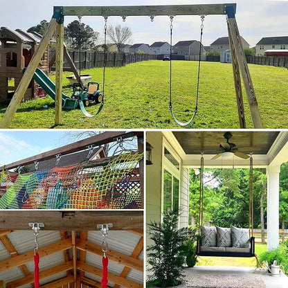BETOOLL 2400lb Capacity Heavy Duty Swing Hangers for Wooden Sets Playground Porch Indoor Outdoor & Hanging Snap Hooks Silver Set of 2