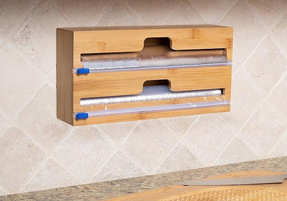 Lipper International Bamboo Dispenser with Cutter for Aluminum Foil, Plastic Wrap, or Wax Paper, 2-in-1, 13 78" x 6 34" x 4"
