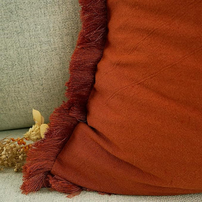 YOUR SMILE Throw Pillow Cases Pack of 2 Cotton Fringe Edges Dyed Soft Chenille Cushion Covers for Couch Sofa Home Farmhouse Decoration 12 x 20 inchOoaRust Orange