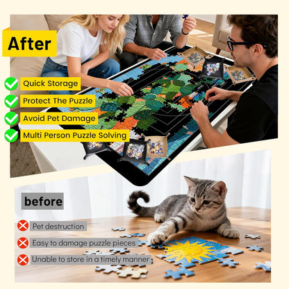 Pohxev Jigsaw Puzzle Mat Roll Up, Saver Pad 53” x 35” Non-Slip Rubber Bottom & Smooth Top Portable Keeper Up to 3000 Pieces with 6 Puzzle Sorting Trays & Travel-Friendly Storage Bag