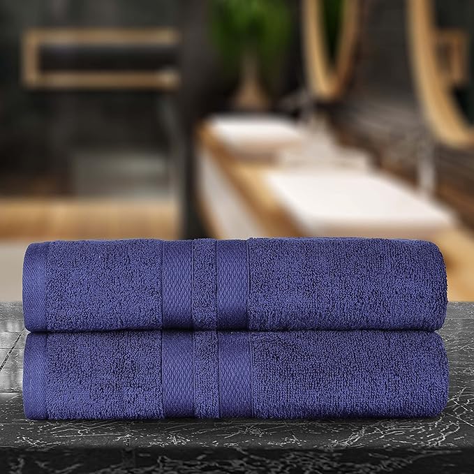 Superior Ultra-Soft 2-Piece Cotton Bath Sheet Set, Perfect for Bathroom Decor, Shower, Spa, Gym, Guest Room, Home Essentials, Daily Use, Soft, Absorbent, Oversized Body Towels - Navy Blue