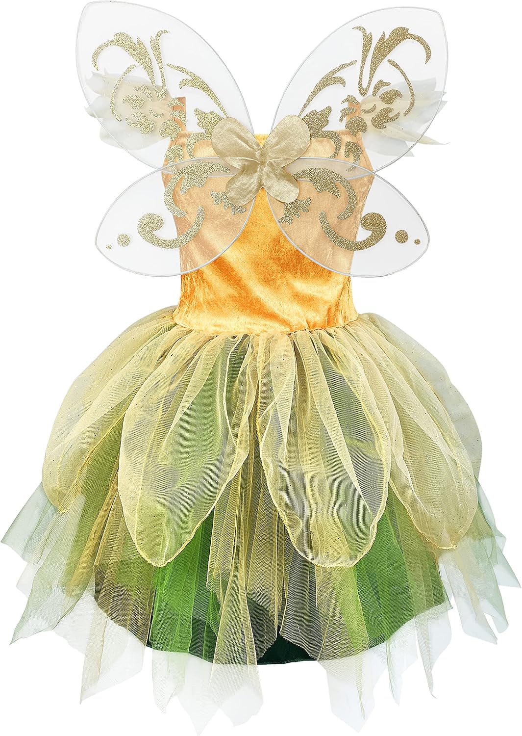 Fairy Costume Dress for Girls, Green Princess Flower Girl Dress, Tutu Dress with Headband and Wings (5 - 6 year)