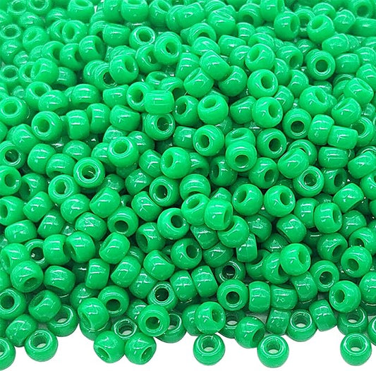 1000Pcs Pony Beads Bracelet 9mm Green Plastic Barrel Pony Beads for Necklace,Hair Beads for Braids,Key Chain,Jewelry Making (Green)