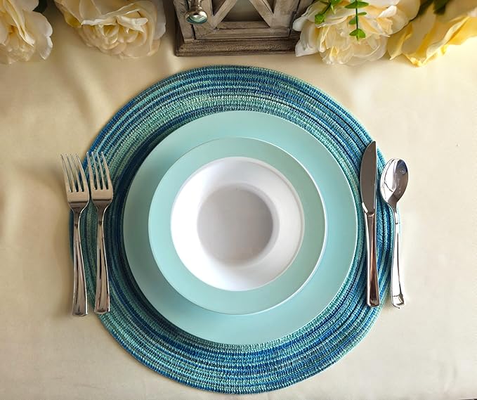 " OCCASIONS " 60 Plates Pack, Disposable Wedding Party Plastic Plates (10.5'' Dinner Plate, Rio in White  Pearled Turquoise Blue)