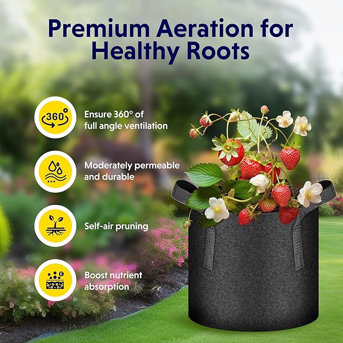 iPower 24-Pack 10 Gallon Grow Bags Heavy Duty Thickened Aeration Nonwoven Fabric Pots with Nylon Handles and 24 Labels, for Planting Vegetables, Fruits, Flowers, Black