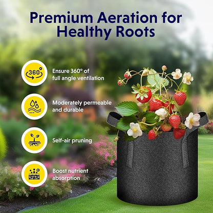 iPower 24-Pack 10 Gallon Grow Bags Heavy Duty Thickened Aeration Nonwoven Fabric Pots with Nylon Handles and 24 Labels, for Planting Vegetables, Fruits, Flowers, Black