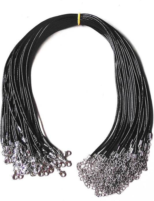 Glory Qin 10pcs Black Leather Necklace Cord Chain 1.5mm 2" Extension Chain