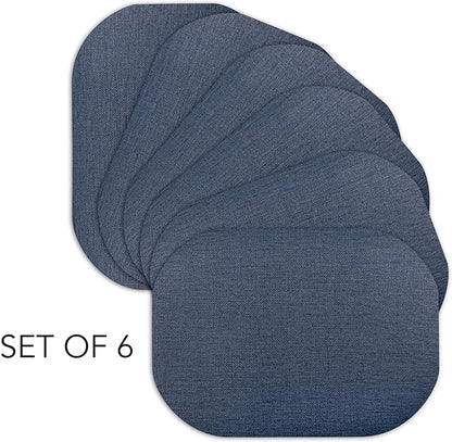 Andie Home Oval Placemats for Kitchen Table and Dining Room, 6-Piece Set, Heat-Resistant and Surface Washable Placemat, Indigo Blue, 17"x12"
