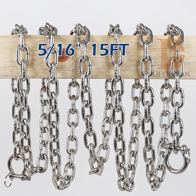 316 Stainless Steel Boat Anchor Chain with 2 Pcs Anti-Off Shackles, Marine Grade