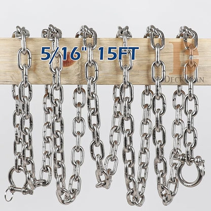 316 Stainless Steel Boat Anchor Chain with 2 Pcs Anti-Off Shackles, Marine Grade