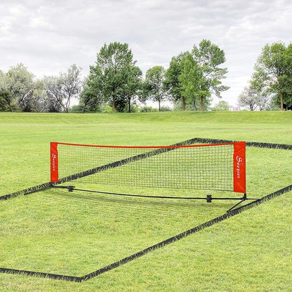 Soozier 10ft Portable Soccer TennisPickleballBadmintonMini Tennis Net wSideline for Training with Included Storage Bag, Red