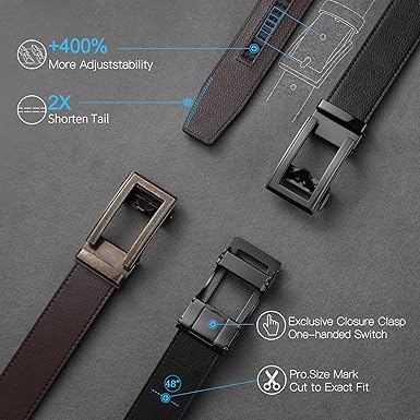 SENDEFN Men's Leather Casual Belt 1 38" Automatic Ratchet Belts Adjustable Click Buckle Belts with Gift Box for Dress