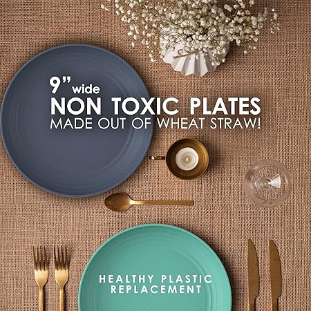 8 Wheat Straw Plates 9"  8 Wheat Straw Plates 10" - Dishwasher Microwave Safe