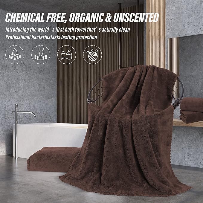 MOONQUEEN 6 Pack Premium Bath Towel Set - Quick Drying - Microfiber Coral Velvet Highly Absorbent Towels - Multipurpose Use as Bath Fitness, Bathroom, Shower, Sports, Yoga Towel (Wood Brown)