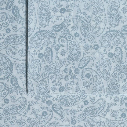 Tribeca Living Cotton Percale California King Size Bed Sheet Set, 300 Thread Count, Extra Deep Pockets, Printed Danielle Paisley Blue