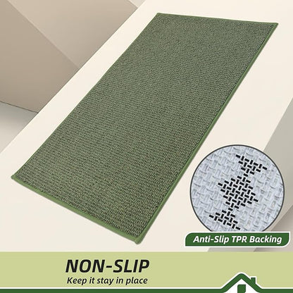 BEQHAUSE Dirt Trapper Door Mat 20" x 32", Non-Slip Washable Doormats Entrance Mat, Dirt Resistant and Absorbent Welcome Mat, Low Profile Floor Mats for Front Back Door and Entryway, Green
