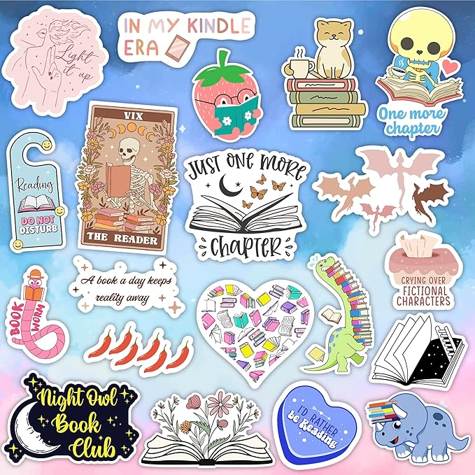 100 PCS Book Stickers for Kindle, Bookish Sticker Pack for IPAD, Laptop, Ebook Readers Cute Booktok Vinyl Decals Water Bottle Girls Holographic Waterproof Smut Romance
