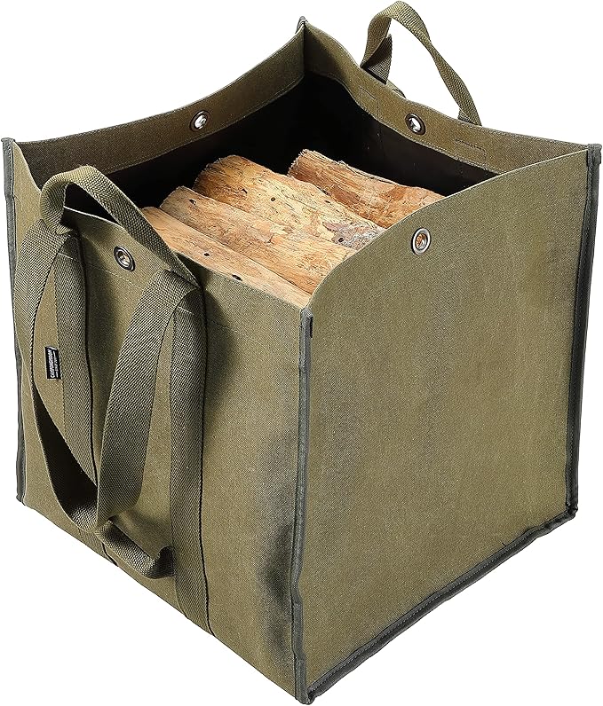 Firewood Log Carrier Tote Fire Wood Canvas BC-400 Khaki Durable Easy Carry