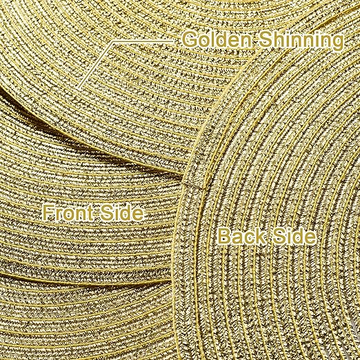 AHHFSMEI Round Braided Christmas Placemats 15 Inch Round Table Mats for Dining Tables Woven Heat Resistant Place mats Set of 6 (Gold Shine)
