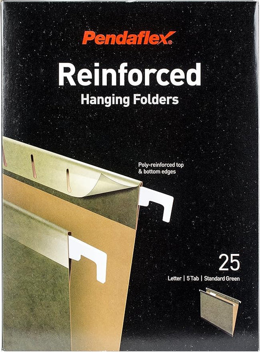 Pendaflex 1-5 Cut Top Tab Hanging File Folders with Pockets, 25 Sheets Capacity, Green, Letter Size, Classic Style