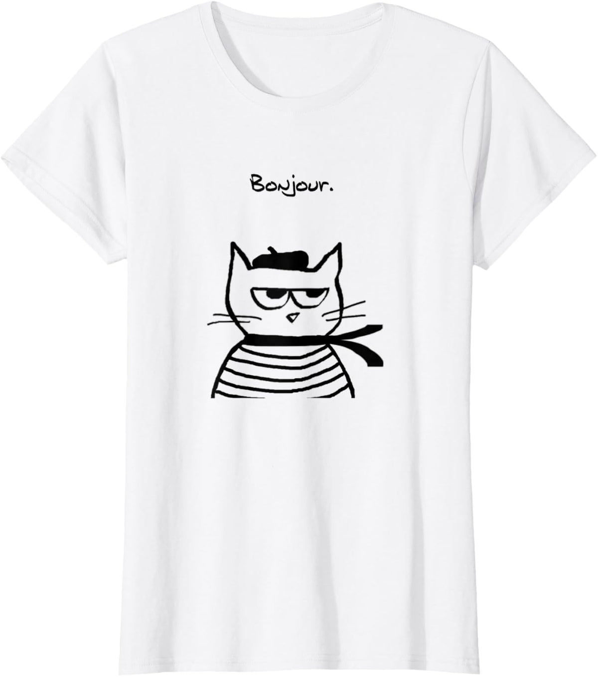 Bonjour French Cat Funny T-Shirt