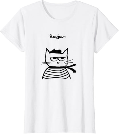 Bonjour French Cat Funny T-Shirt