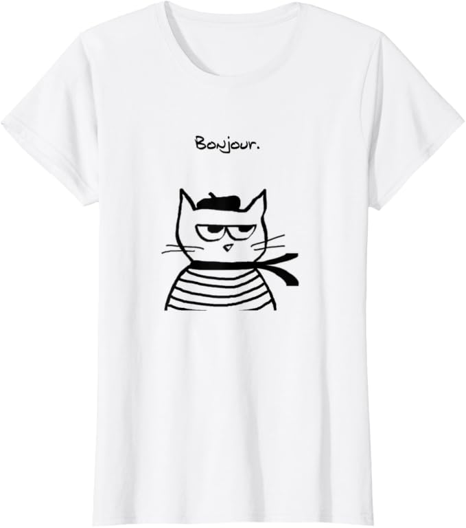 Bonjour French Cat Funny T-Shirt