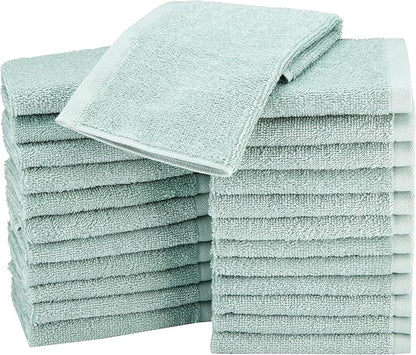 Basics Washcloth for bathroom, 100 Cotton Extra Absorbent , Fast Drying - salon towels - 24-Pack Seafoam Green, 12 x 12 inches