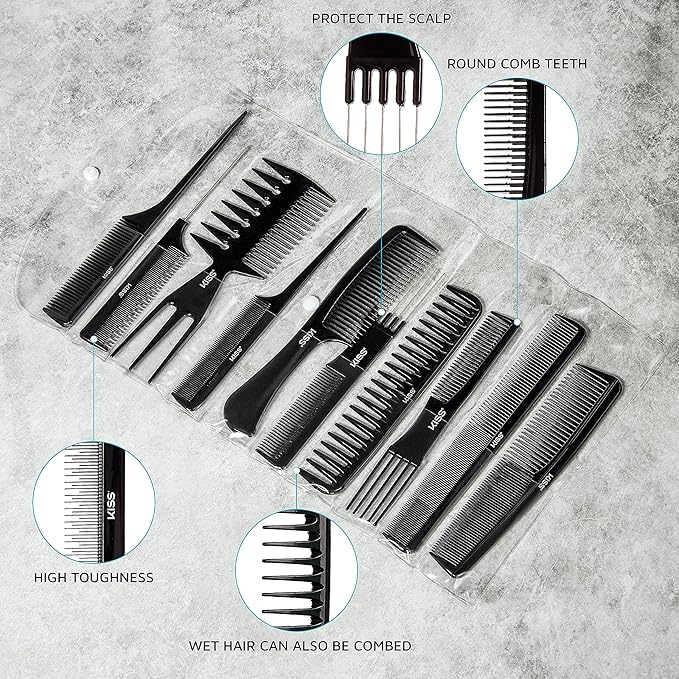 KISS Professional 10-pc Comb Set-Detangle  Style Assortment