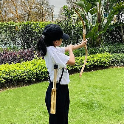 Kids Bow and Arrow Set, 32 Inch Archery Set Handmade Wooden Toy Bow and Arrow for Kids 4-6 8-12, Cosplay Game Costume Prop Play, 1 Bows 1 Quivers and 10 Wood Arrows, Gifts for Youth Boys  Girls