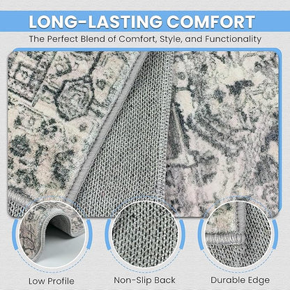Washable Runner Rug 2x6  Non Slip Rug Runners for Hallways, Entryways, Kitchens, Bathrooms, Bedrooms  Ultra-Soft Flannel Carpet Runners with Rubber Backing (Light Grey, 2x6)