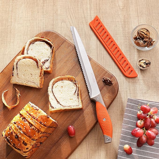 Bread Knife with Cover, 8 inch Serrated Bread Knife for homemade bread, Bread Cutter Ideal for Slicing Homemade Bread, Bagels, Cake (8-Inch Blade with 5-Inch Handle)