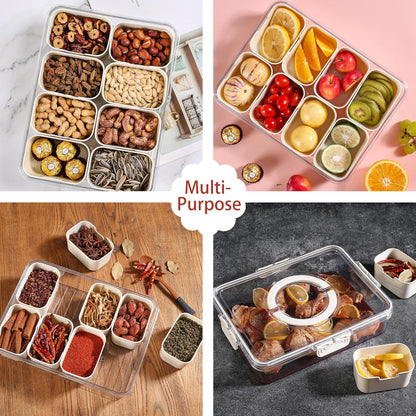 Bandesun Divided Serving Tray with Lid and Handle - Snackle Box Charcuterie Container for Portable Snack Platters - Clear Organizer for Candy, Fruits, Nuts, Snacks - Perfect for Party, Entertaining