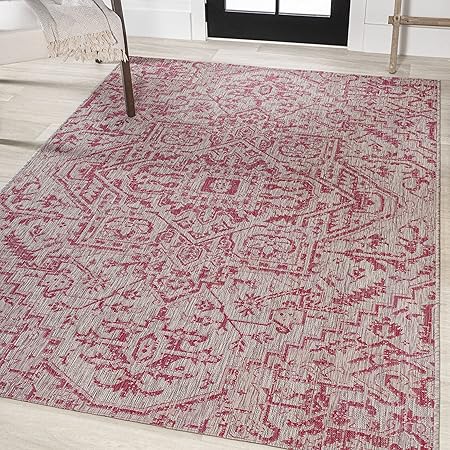 Eyely BMS105F-3 Santa Monica Estrella Bohemian Medallion Textured Weave IndoorOutdoor Area Rug Vintage, Bedroom, Backyard, Patio, Easy-Cleaning, Non-Shedding, 3 X 5, Light GrayFuchsia