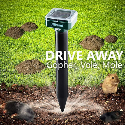 Mole Repellent Stakes 2 Pack - Gopher Repellent Ultrasonic Solar Powered - Sonic Spike Mole and Vole Deterrent for Lawn Garden  Yard - Electronic Devices Outdoors Pest Repeller Snakes Rodents Chaser