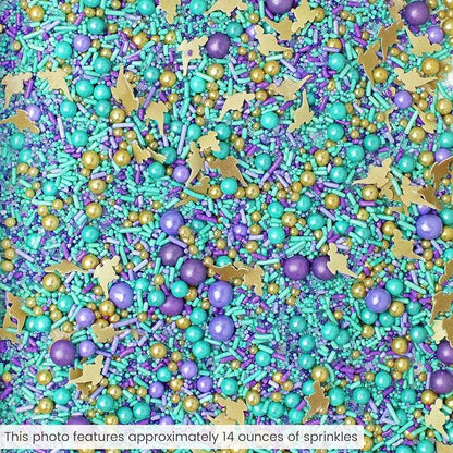 Sprinkle Pop Arabian Princess Sprinkle Mix| Aqua Lavender Purple Sprinkles with ~10 Genie Bottle Toppers and Gold Dragees| Girl Birthday Sprinkles Made in USA for Decorating Cake Cookie Cupcakes, 2oz