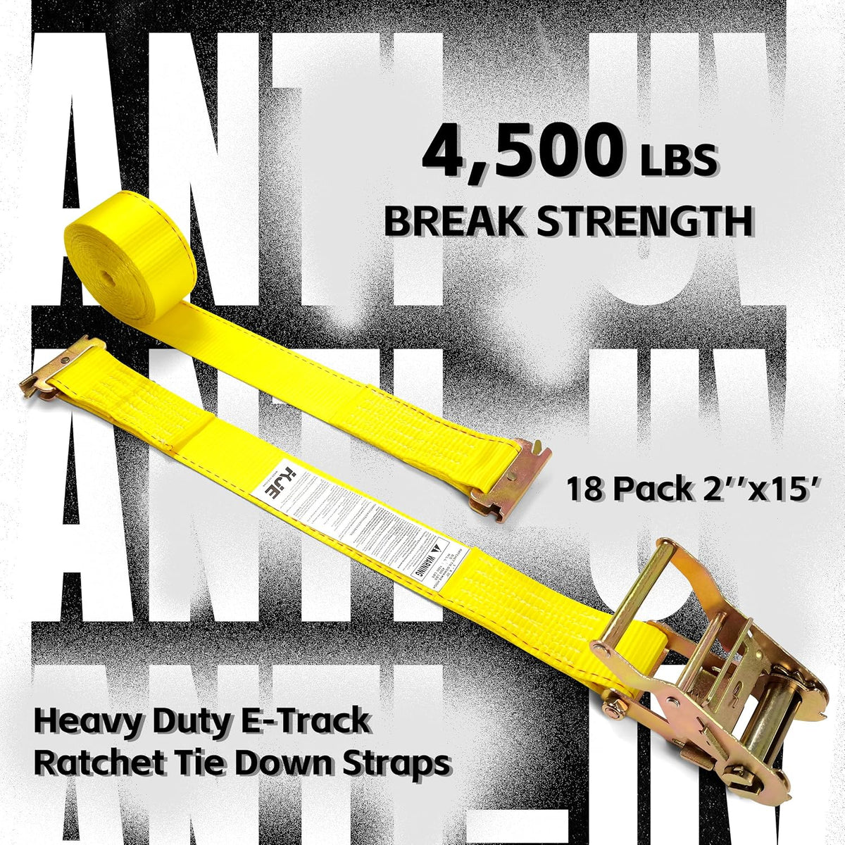 KJE 2 Pack E-Track Ratchet Straps, 2" x15' Heavy Duty Cargo Tie-Downs, 4500LBS Breaking Strength, Standard E Track Fitting Tie Down Ratcheting Strap for Cargo Vans, Trucks, Trailers