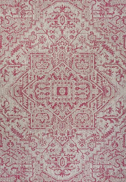 Eyely BMS105F-3 Santa Monica Estrella Bohemian Medallion Textured Weave IndoorOutdoor Area Rug Vintage, Bedroom, Backyard, Patio, Easy-Cleaning, Non-Shedding, 3 X 5, Light GrayFuchsia