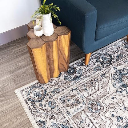 Maples Rugs Distressed Tapestry Vintage Non Slip Runner Rug for Hallway Entry Way Floor Carpet Made in USA, 2 x 6, Neutral