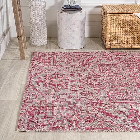 Eyely BMS105F-3 Santa Monica Estrella Bohemian Medallion Textured Weave IndoorOutdoor Area Rug Vintage, Bedroom, Backyard, Patio, Easy-Cleaning, Non-Shedding, 3 X 5, Light GrayFuchsia