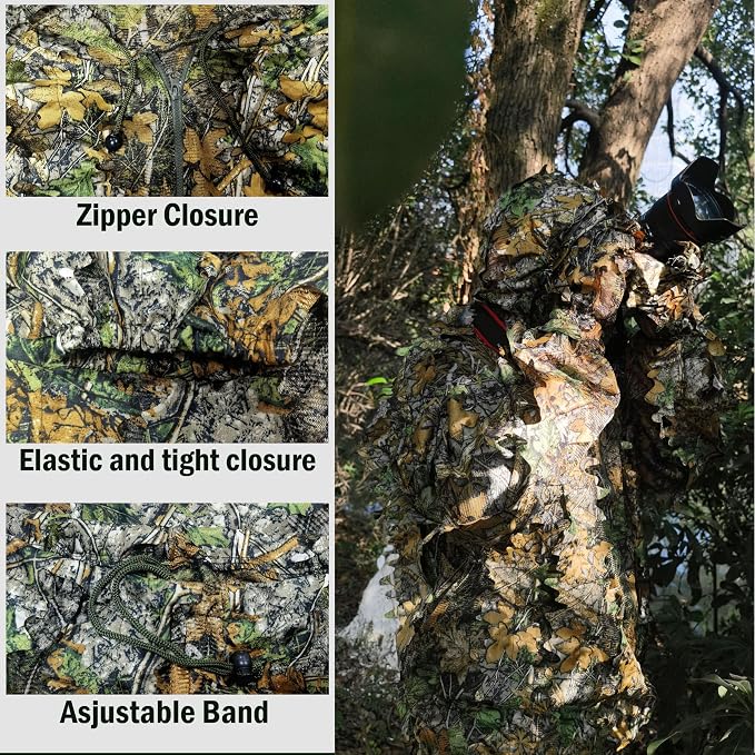 Ghillie Suit for Men, Complete Set with Full Face Mask & Gloves, Outdoor Camouflage, Turkey Hunting, Jungle Games & Halloween