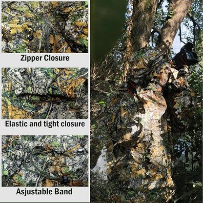 Ghillie Suit for Men, Complete Set with Full Face Mask & Gloves, Outdoor Camouflage, Turkey Hunting, Jungle Games & Halloween