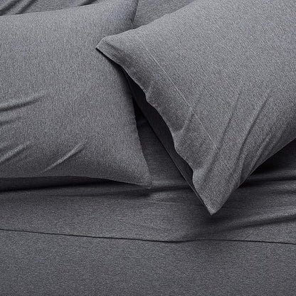Basics 4 Piece Bed Sheet Set, 100 Cotton Jersey, Includes Super Soft, Flat and Fitted Sheets, Pillowcase, Queen, Dark Gray, Solid