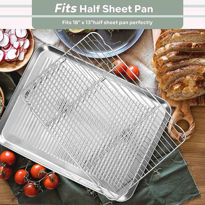 Herogo Cooling Rack Set of 2, Stainless Steel Large Baking Oven Rack, 16.5" x 11.5" Fit Half Sheet Pan, for Cooling Grilling Roasting Bacon Cake Cookies, Rust Resistance