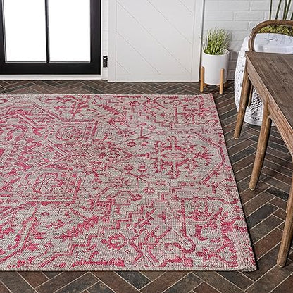 Eyely BMS105F-3 Santa Monica Estrella Bohemian Medallion Textured Weave IndoorOutdoor Area Rug Vintage, Bedroom, Backyard, Patio, Easy-Cleaning, Non-Shedding, 3 X 5, Light GrayFuchsia