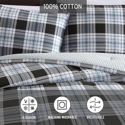 Eddie Bauer - King Comforter Set, Cotton Reversible Bedding with Matching Shams, Stylish Home Decor (Lewis Navy, King)